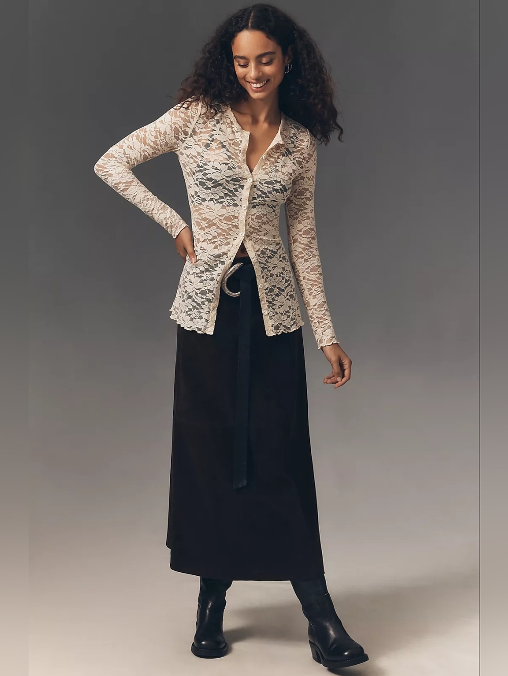 Anthropologie Lace Cardigan Top Sheer Button Front Ivory Sz M Romantic Coquette - Picture 2 of 10